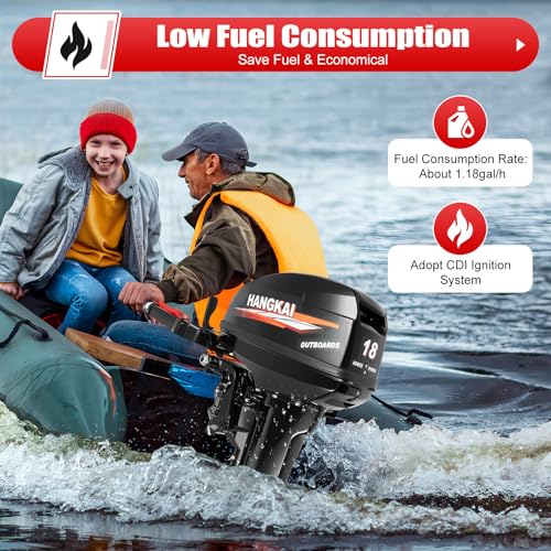 246CC Outboard Engines 2 Stroke 18HP Horsepower Outboard Marine Engines Outboard Motorboat Engine Heavy Duty Fishing Boat Engine with CDI Ignition System Water Cooling System