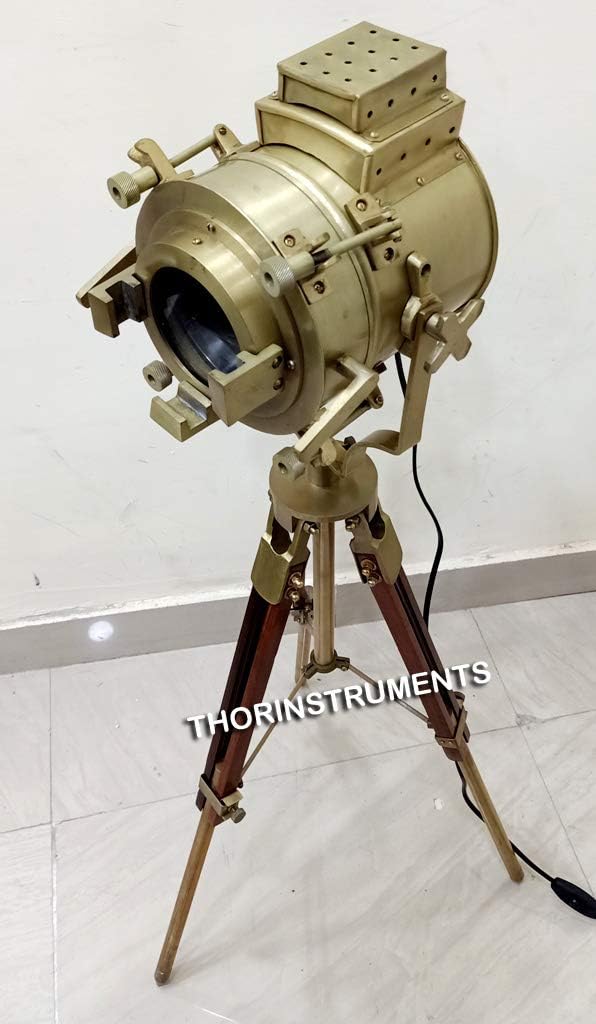THOR INSTRUMENTS Theater Antique Searchlight Nautical Wooden Tripod Retro Spotlight LED Studio Focus Lamp Home Decor Rustic Vintage Home Decor Gifts
