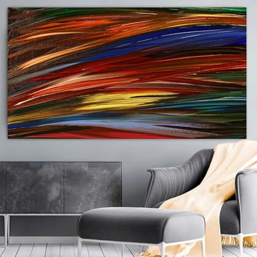 Peinture à l'huile abstraite 30x50cm avec cadre coloré arc-en-ciel