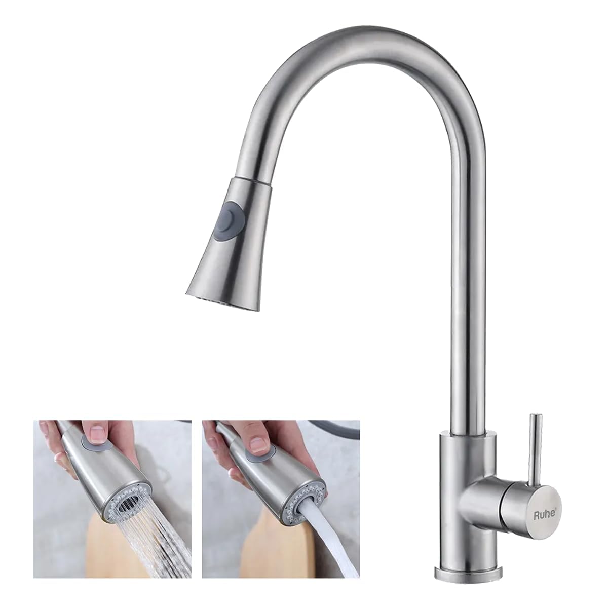 Ruhe 304-Grade Staineless Steel Kara Pull-Out Single Lever Table Mount Sink Mixer Faucet with Dual Flow | 360° rotatable | Super-Functional Water tap for Kitchen Sinks & Bathroom (Silver) (B0CRR2NZH3) Amazon Price History, Amazon Price Tracker
