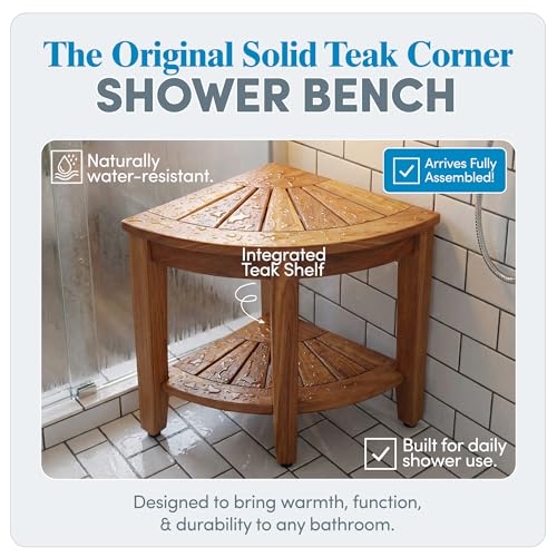 Image of AquaTeak Kai Corner 15.5 inch Teak Shower Bench