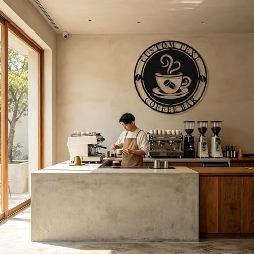 Image of Personalized Coffee Bar Metal Sign, Custom Coffee Signs, Custom Coffee Name Signs for Cafe Station, Coffee Wall Art Decor for Kitchen, Cafe Shop Decor, Cafe Lover Gift