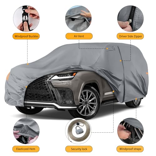 Image of Waterproof Premium Car Covers Replace for 2008-2025 Lexus LX /Toyota Land Cruiser, 10 Layers Heavy Duty with Cotton Liner Car Cover with Zipper Door, Windproof Bands for Snow Rain Dust Protection