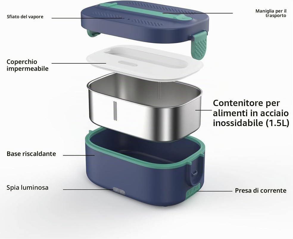 Contenitore per il pranzo elettrico, 80 W, 3 in 1, portatile, riscaldato, in acciaio inox, 12 V/24 V/220 V, per auto, camion, ufficio