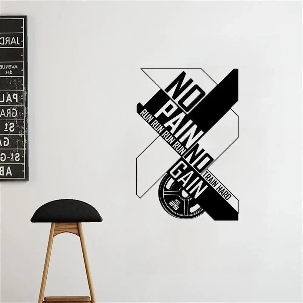 Gym Wall Decals No Pain No Gain Window Sticker Wall Decal Motivation Training Sport Fitness Club Vinyl 63x42cm