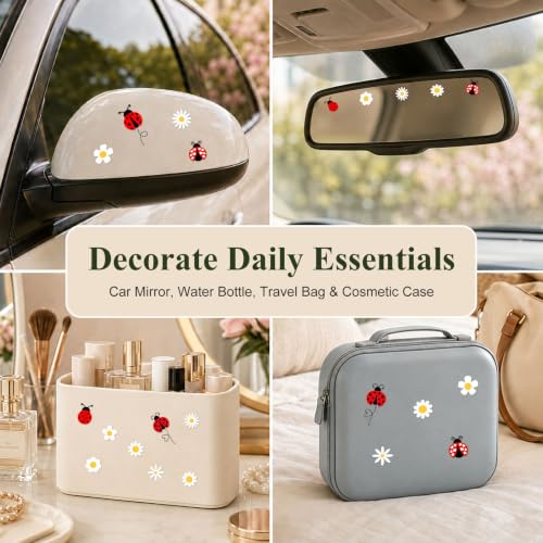 Image of 64PCS Ladybug & Flower Stickers, Cute Daisy Aesthetic Vinyl Sticker Set