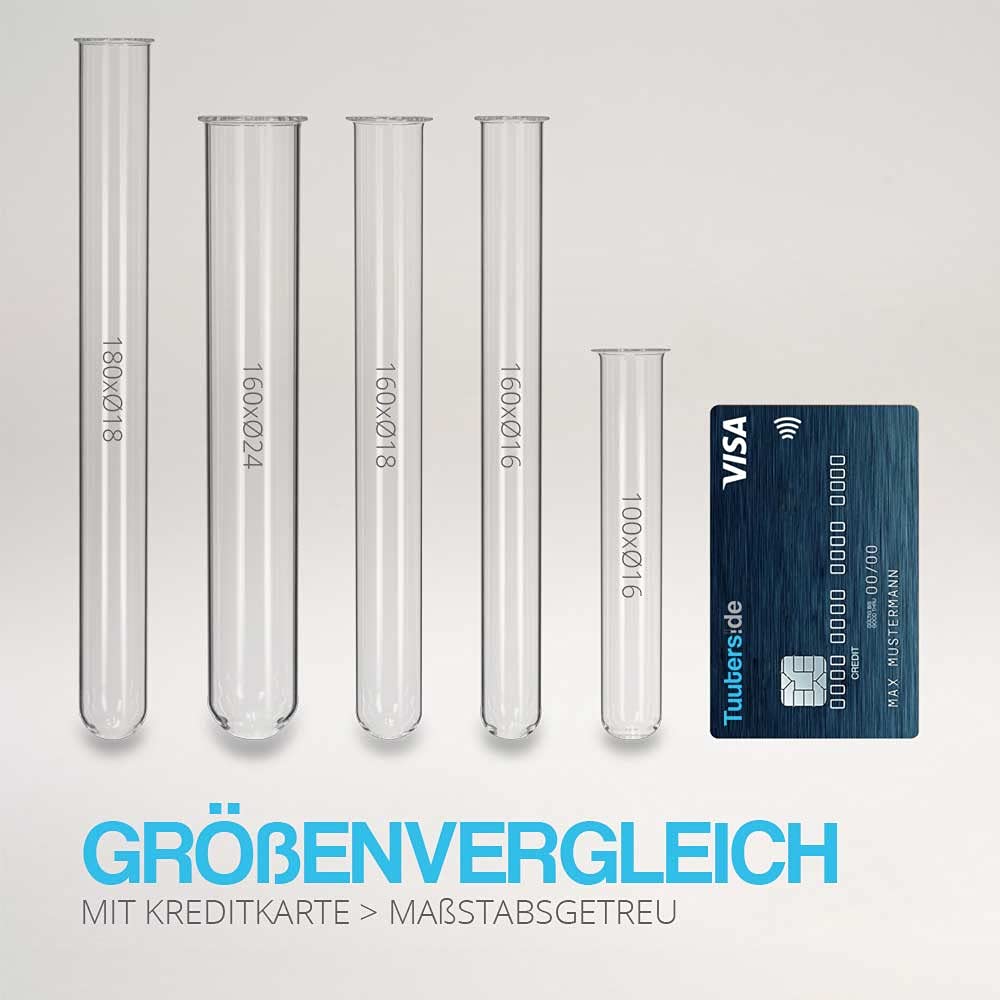 Tuuters 100x Reagenzgläser mit Bördelrand aus Glas für Blumen (180 x Ø18mm) | Vaseneinsatz in Floristik, Blumengestecken, Tischdeko und Hochzeitsdeko als Wasserreservoir für einzelne Stiele