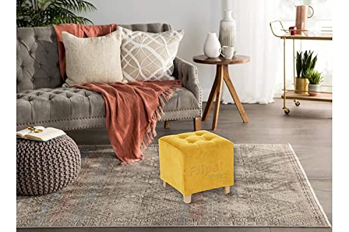 Image of Pouffes Bench Sitting Stool for Living Room Patio Kitchen Bench Puffy Wooden Mudda Ottoman Stools Footstool Pouf Square(Yellow)