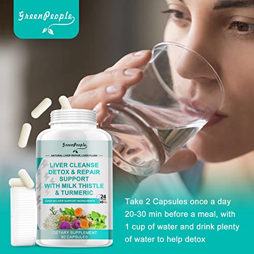 Greenpeople Liver Cleanse Detox & Repair Formula - Liver Supplement With Milk Thistle, Artichoke Extract, Oregano & Dandelion | 28+ Liver Care Nutrients For Liver Support - 2 Pack #TOP5