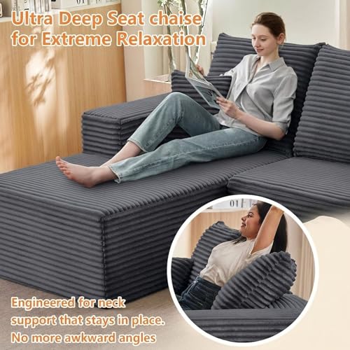Image of Sectional Couches for Living Room Cloud Couch Sofa with L-Shape Couch in a Box Upholstered Boneless Couchs Modern Modular Sectional Couch with Chaise (Dark Grey,B-3 Seater-Left-Facing Chaise-96 inch)