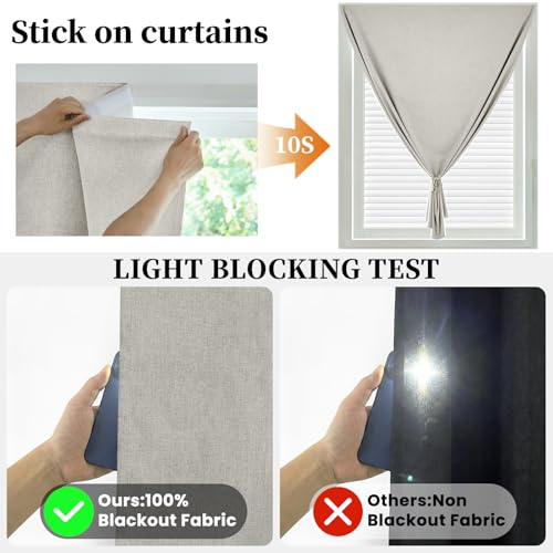 Image of 100% Blackout Self Adhesive Curtains- Stick on Curtains Shades Window Blinds Curtain No Rod Needed Easy to Hang Curtain, Use for Bedroom, Living Room, W46 x L60 inch, 1 Panel, Light Beige