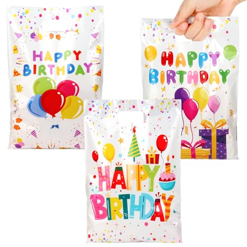 50 PCS Birthday Party Favor Bags - 6.5 x 9.8 Inch Happy Birthday Goodie Bags with Handles - Plastic Gift Treat Bags for Kids Girls & Boys Party Supplies Packaging Candy Toys and Party Favors