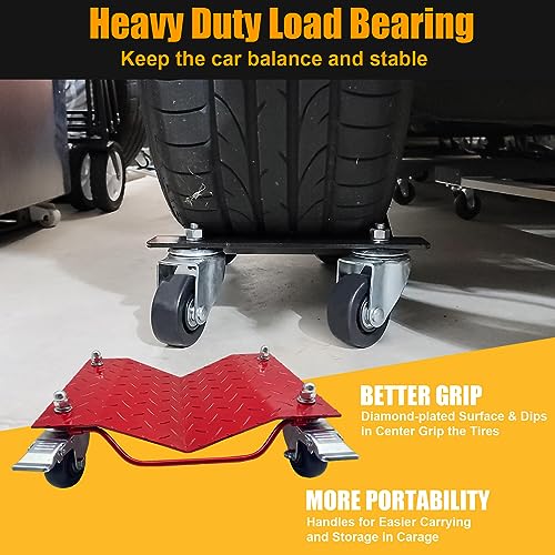 Image of Set of 4 Car Tire Wheel Dolly Furniture Lifters - Heavy Duty Under Vehicle Tire Skates Motorcycle Jack and Moving Dollies with Wheels 6000lbs Capacity Black (Red, 4 Dollies)