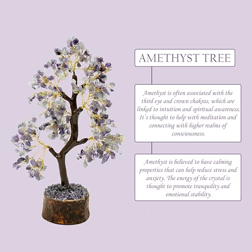 Image of Amethyst Crystal Tree (300 Beads) | Handmade Home Decor Bonsai | Vastu & Feng Shui Gift Item | Healing Crystals Tree for Home Decoration, Spiritual Gifts | Size 9-10 Inch