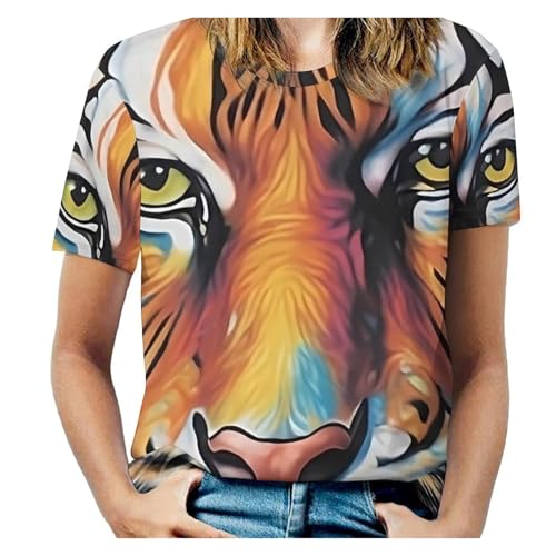 T-shirt tigre femme col rond fluide qui sublime les formes en grande taille XXL