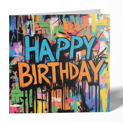 POP-PRINT. Premium Birthday Card. HAPPY BIRTHDAY. Cool. Bright design for boys. Blank inside. Square. Envelope included. Size 148 x 148mm