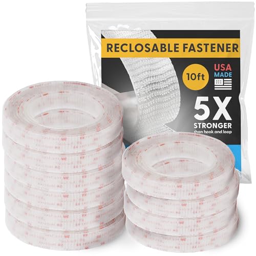 Image of Industrial Strength - 10FT 10Pack - Clear Indoor /Outdoor Adhesive Mounting Tape - Self Mating Reclosable Fastener Compatible with 3M SJ3550 / SJ3560 Dual Lock