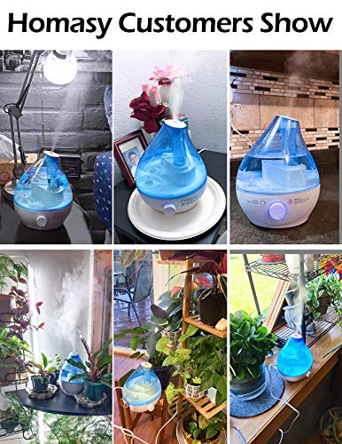 Homasy Cool Mist, BPA-Free 22dB Quiet Bedroom, Auto Shut Off, 24H Work Time, Air Humidifier for Nursery, Plants, Pets