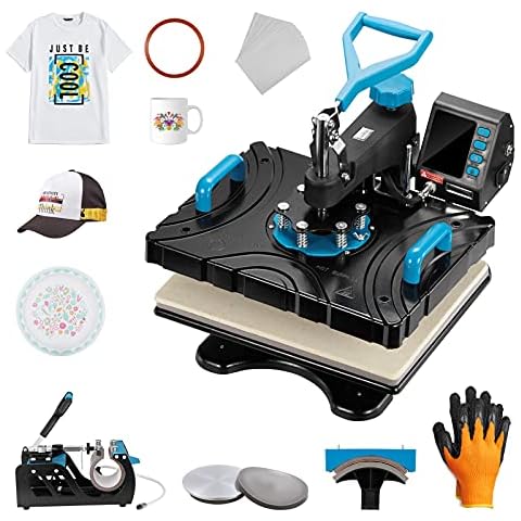 5 in 1 Heat Press Machine 12"x15" T Shirt Pressing Machine Digital Transfer Sublimation with Professional Swing Arm, 360 Degree Rotation Precise Heat Control for T-Shirts, Cap, Mug, Plate Cover