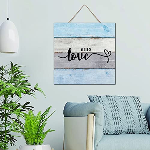 Plaque murale Hello Love en bois de style ferme pour salon