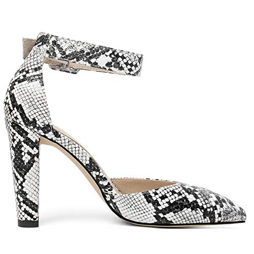 Caradise Womens Snakeskin Print Pointed Toe Block Heel Ankle Strap Pumps3