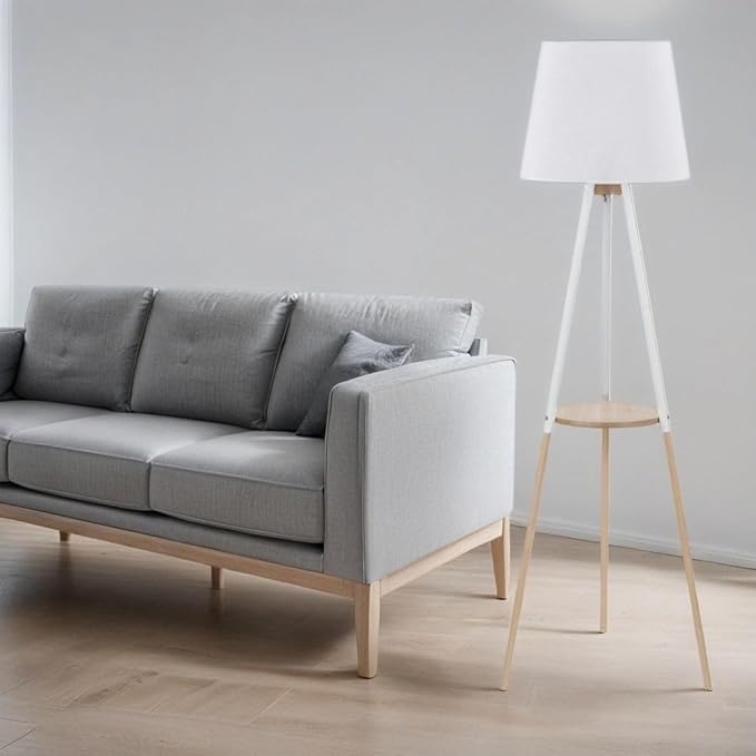 Licht-Erlebnisse Statief vloerlamp hout stof in witte woonkamer 148 cm hoog E27 max. 60 watt plank moderne low-glare Scandinavische vloerlamp VAIO photo 3
