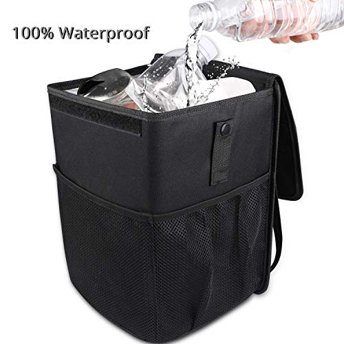 Powertiger Car Accessories Hanging Car Trash Can Bin - Car Garbage Cans Bag With Lid & 3 Mesh Storage Pockets 2.64 Gallon #TOP4