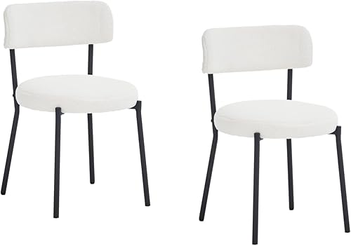 AWQM Juego de 2 sillas de comedor modernas de mediados de siglo, sillas de comedor Boucle con patas de metal negro para cocina, sala de estar, color