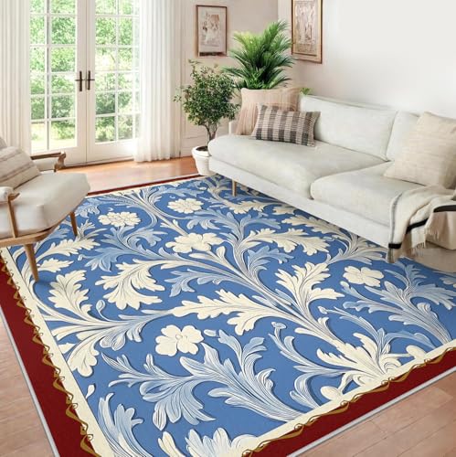 Tapis Bleu Classique à l'Esthétique Feuille de Haute Qualité 60x90cm