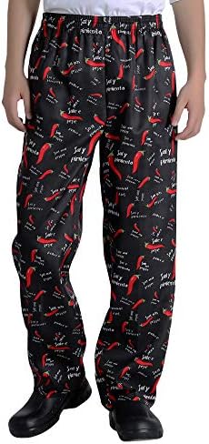 Men’s and Women's Baggy Printed Chef Pants Kitchen Uniforms with Elastic Waist Pants Chili XL