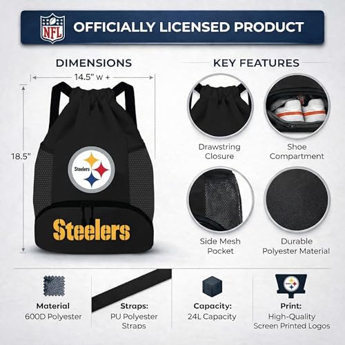 Image of NFL Pittsburgh Steelers Cinch Bag - Standard Logo Drawstring Backpack