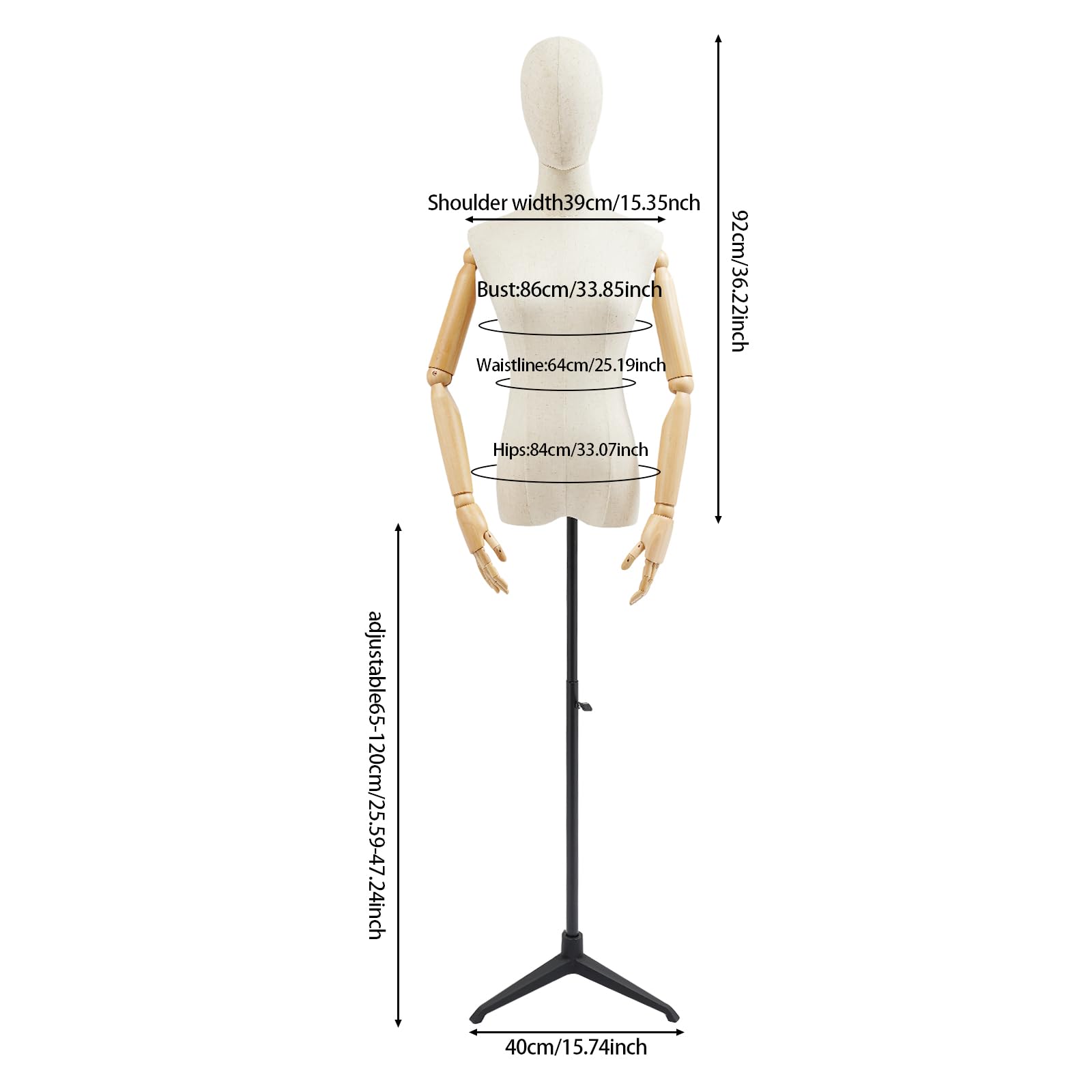 Weibliche Schaufensterpuppen,Drehbare Und Bewegliche Mannequin,SchneiderbüSte Mit Verstellbarer HöHe,Kleiderpuppe BüSte Torso Mit Kopf,FüR Boutiquen,BekleidungsgeschäFte,Schaufenster (Schwarz, L)