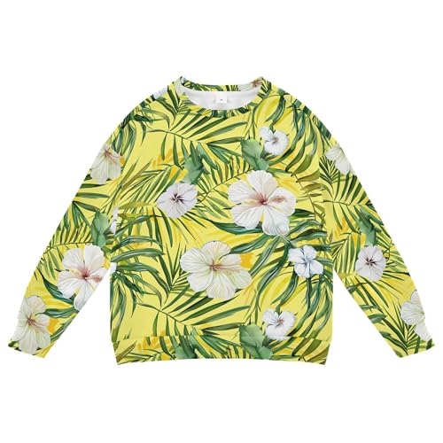 JUNZAN Tropical Palm Leaves Hibiscus Flowers Yellow Kids Girls Sweatshirts Hoodies Fleece Hoodie for Boys Athletic 4T