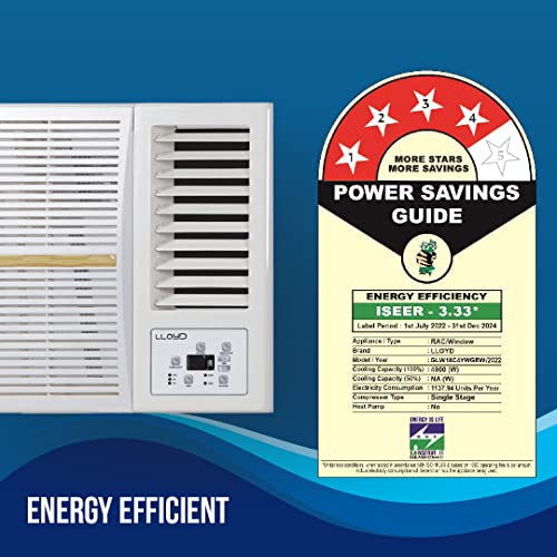 Image of Lloyd 1.5 Ton 4 Star Fixed Speed Window AC (Copper, White with Golden Deco Strip, GLW18C4YWGEW)