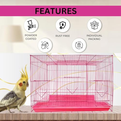 Image of VAYINATO Iron (2 Feet - 24 Inch) Pink Color Birds Cage For Budgies, Finches, Love Birds, Cocktails, Conures & All Small Birds With Free Hanging Toys By Petzlifeworld