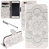 Urvoix iPhone 6 / iPhone 6S Case, Card Holder Stand Leather Wallet Case - White Flower Flip Cover for 4.7