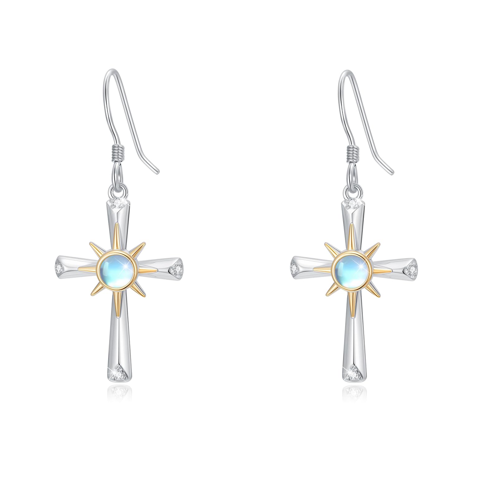 Star Earrings for Women 925 Sterling Silver Star Dangling Drop Earrings with Moonstone/Zircon Jewelry Gifts for Women