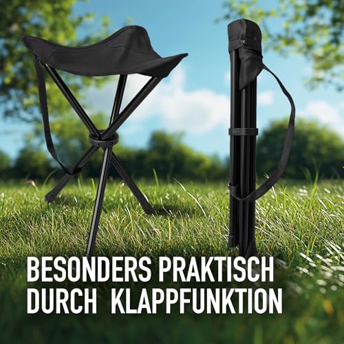 Dreibeinhocker faltbar 550g ultraleichter Camping-Hocker, 3-Bein Klapphocker, 40cm Höhe, 30cm Sitzfläche bis 100kg belastbar, tragbarer Festival Sitz für Messen, Festivals & Outdoor Wanderung – Bild 5