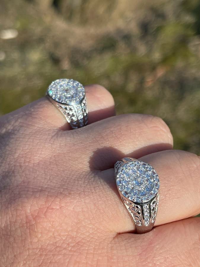 Men's Iced CZ Nugget Ring - Real 925 Sterling Silver Ring - Micropave Baguette Ring - Pinky Or Any Other Finger Ring - Sizes 6-134