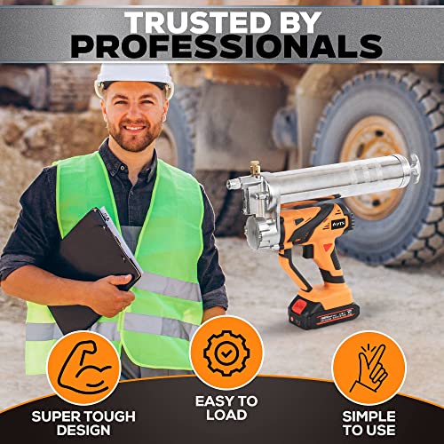 Pts Pro Tools Solution Cordless Electric Grease Gun Kit - With Assortment Of Coupler, Fittings, Tip, Hose, Cartridge Tube - Battery Powered Pistol Grip (1X Battery Pack +Grease Gun) #TOP5