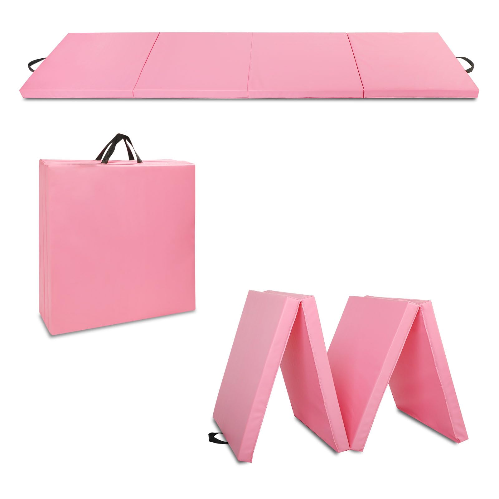 Betterland 6'/8'/10' Folding Gymnastics Mats，Gym Exercise Aerobics Mat with Carrying Handles，PU Leather Tumbling Mat for Stretching Yoga, Home Workout