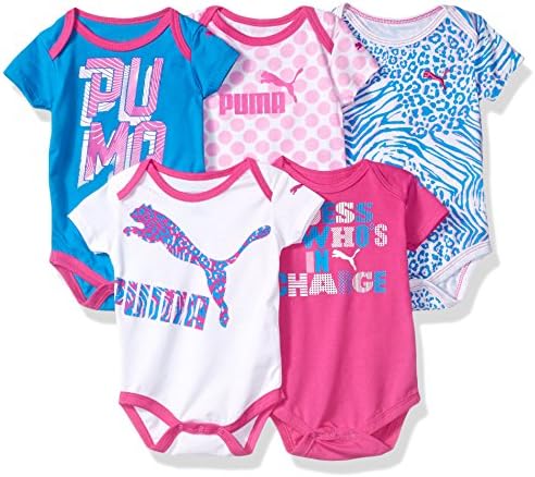 PUMA Girls' 5-Pack Short Sleeve Bodysuits