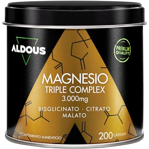 Magnesio Complex - 3000mg - Triple Magnesio Bisglicinato, Citrato y Malato - 200 Cápsulas - 422,5mg Elemental por Dosis - Alta Biodisponibilidad - Rendimiento, Energía, Bienestar - ALDOUS