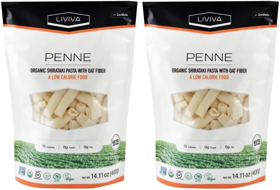 Shirataki Konjac Penne Noodle 2 Pk (36.67 oz) – Diabetic-Friendly Low Carb, Low Calorie Pasta Noodles Ready to Serve – No Odor, Certified Non-GMO, Gluten Free, Vegan, Plant-Based, Keto, Kosher, Halal