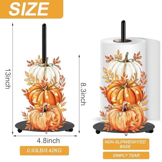 Fall Paper Towel Holder Watercolor Pumpkin Kitchen Decor Accessories Large Metal Towel Holder Stand for Autumn Thanksgiving Home Party Bathroom Countertop