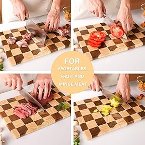 TJ POP End Grain Cutting Board Heavy Duty AcaciaRubber Wood Cutting Board For Kitchen Flippable Serving Board For Meat Bread Fruits Rectangle Cutting Board 145 x 10 x 08 Inch