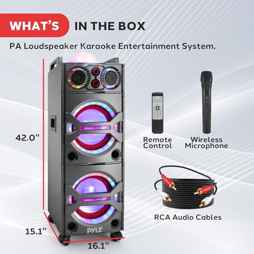 Image of Portable Bluetooth PA Speaker System - 2000W Active Powered Outdoor Bluetooth Speaker Portable PA System w /Microphone in, Party Lights, USB SD Card Reader, AUX /RCA /FM Radio, Wheels - Pyle PSUFM1043BT