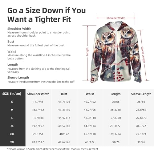 Men's UPF 50+ Sun Protection Hoodie Long Sleeve Fishing Shirts Quick Dry Two Hand Drawn Owls Sun Shirt Jacket2