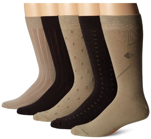 Dockers Men's Classics Dress Dobby Crew Socks (5 & 10, Khaki Assorted (5 Pairs), Shoe Size: 6-12