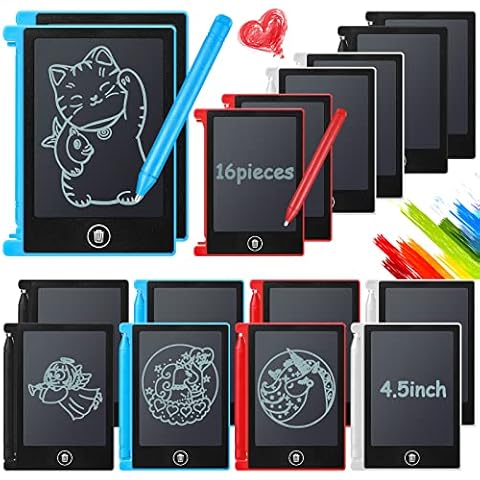 Nezyo 16 Pieces 4.5 Inch Mini LCD Writing Tablet Electronic Doodle Board for Colorful Drawing Tablet Erasable Writing Pad Reusable Learning Gift for Girls Boys (Mix Colors) Cover